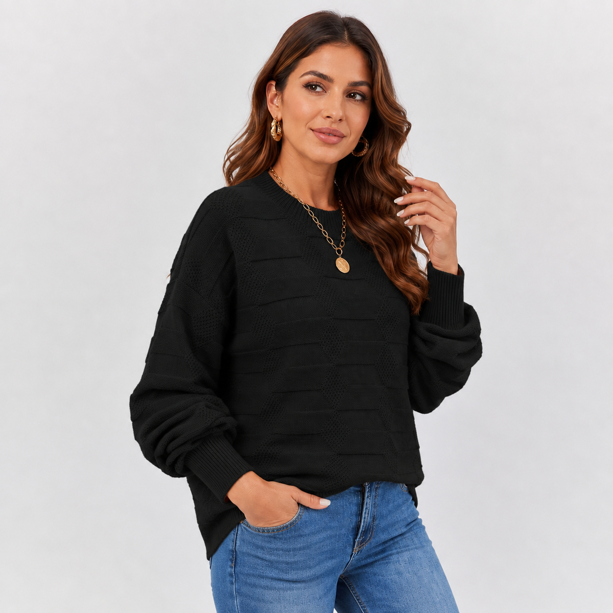 Pull texturé à manches bouffantes — Amielle Paris