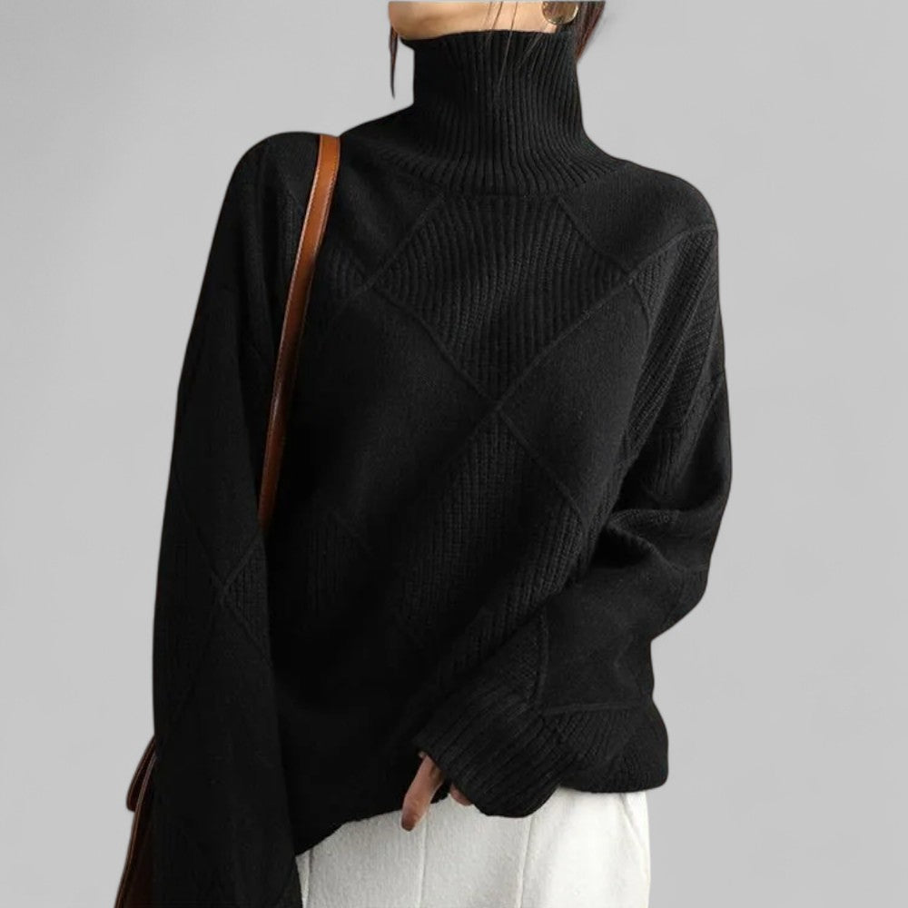 Pull ample à col roulé et maille losanges — Amielle Paris