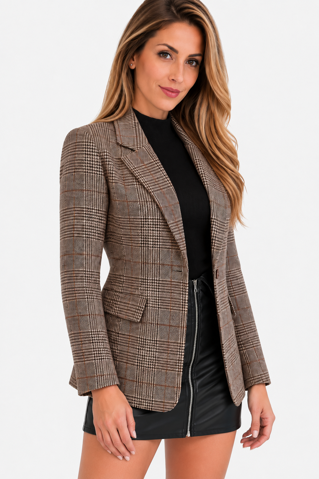 Blazer long droit prince-de-galles — Amielle Paris