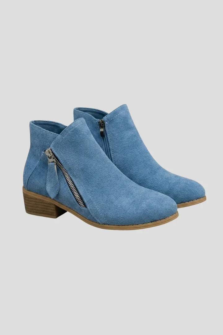 Bottines aspect daim à talon bloc et zip — Amielle Paris