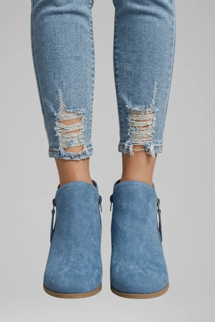 Bottines aspect daim à talon bloc et zip — Amielle Paris