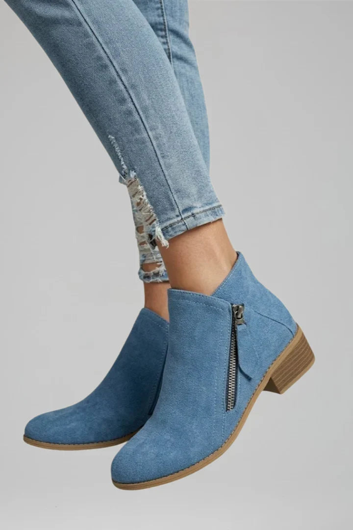 Bottines aspect daim à talon bloc et zip — Amielle Paris