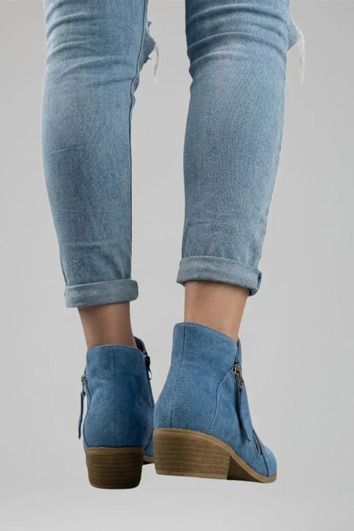 Bottines aspect daim à talon bloc et zip — Amielle Paris