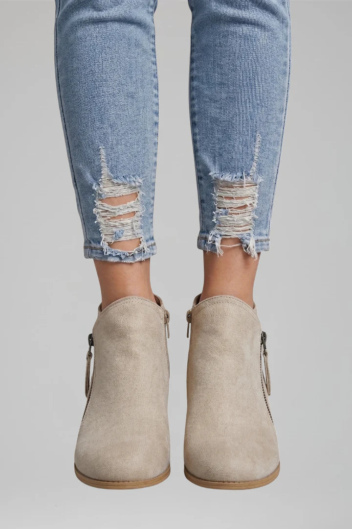 Bottines aspect daim à talon bloc et zip — Amielle Paris