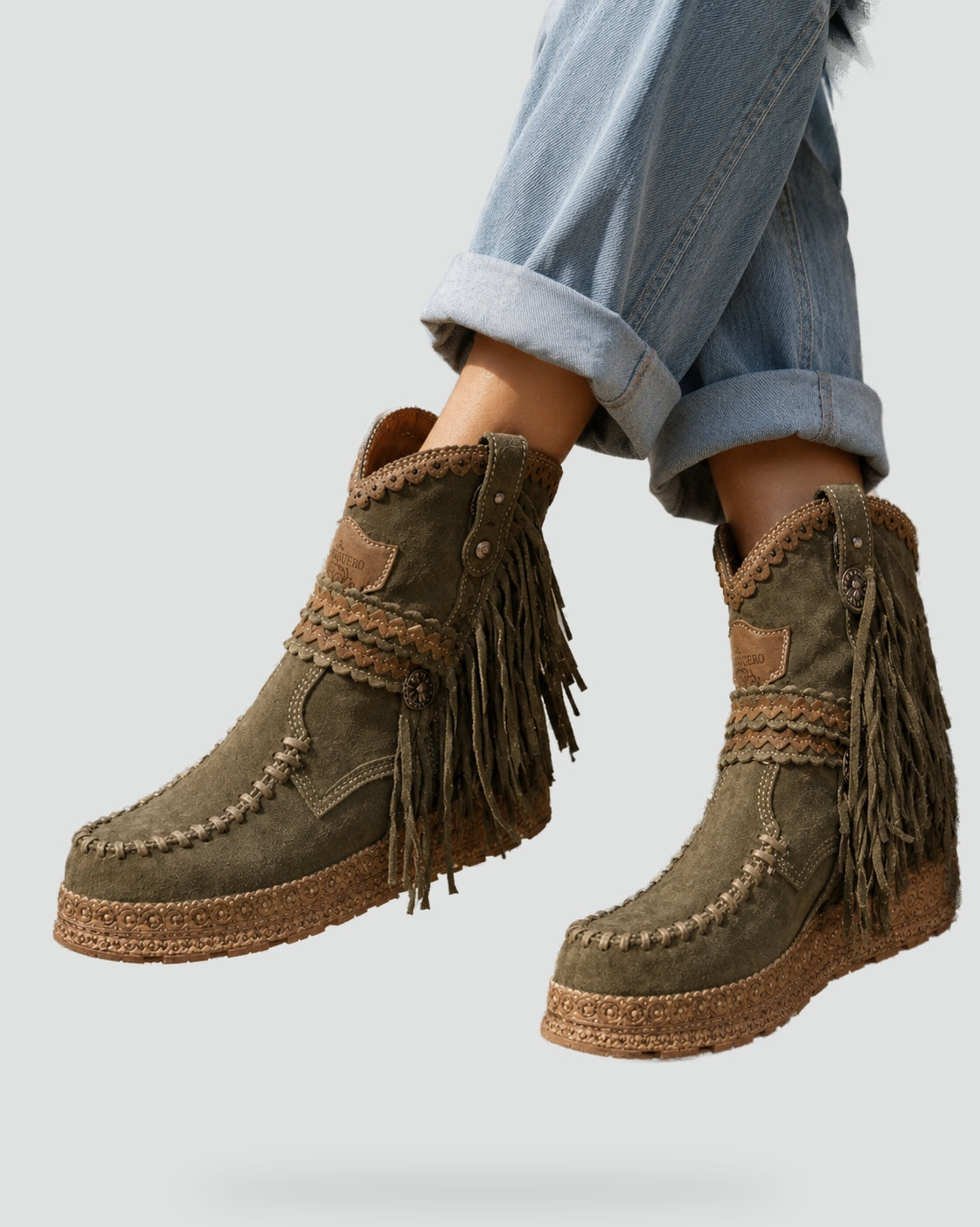 Bottines à franges brodées et talon compensé — Amielle Paris
