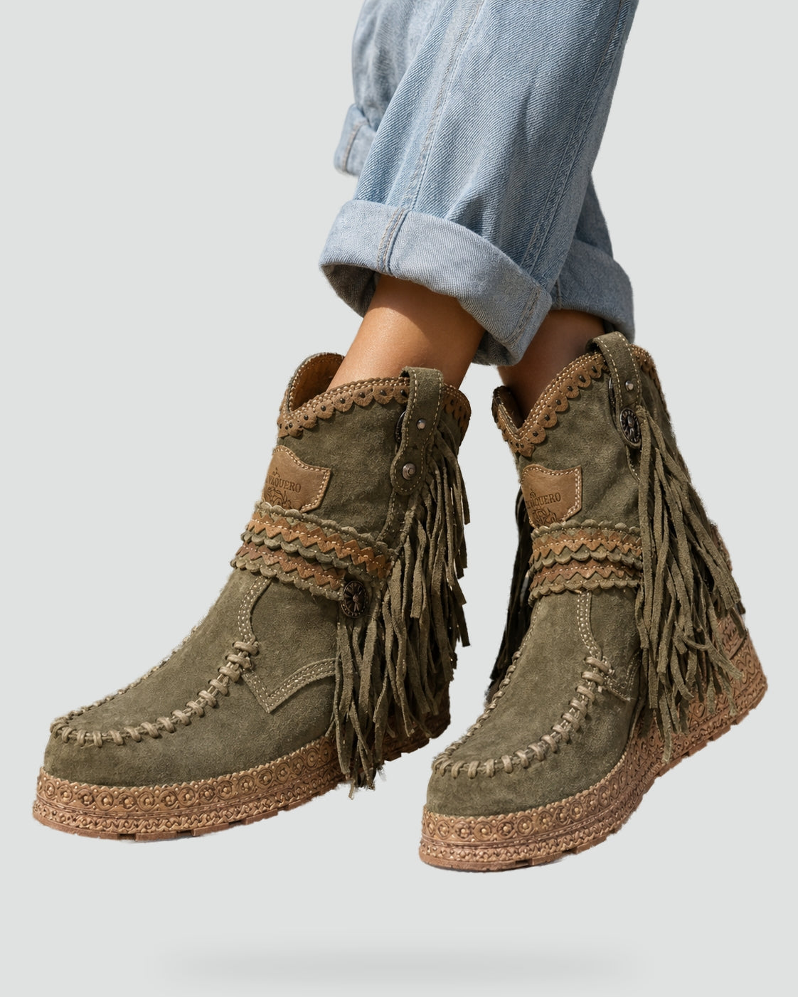 Bottines à franges brodées et talon compensé — Amielle Paris