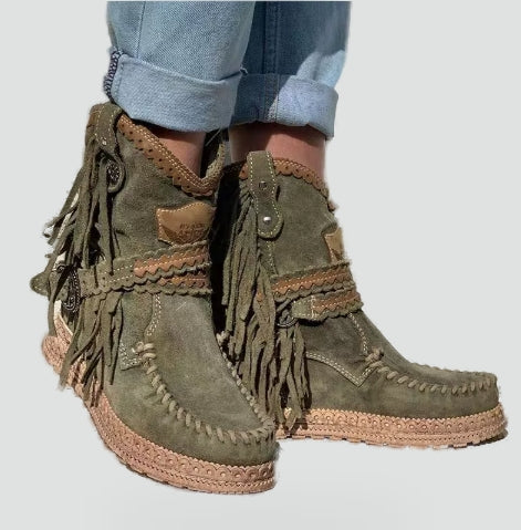 Bottines à franges brodées et talon compensé — Amielle Paris