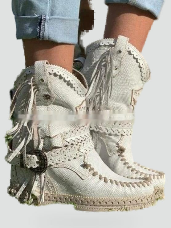 Bottines à franges brodées et talon compensé — Amielle Paris