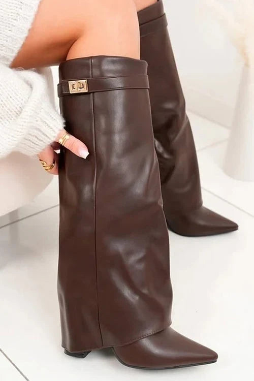 Bottes hautes à revers replié et talon bloc — Amielle Paris