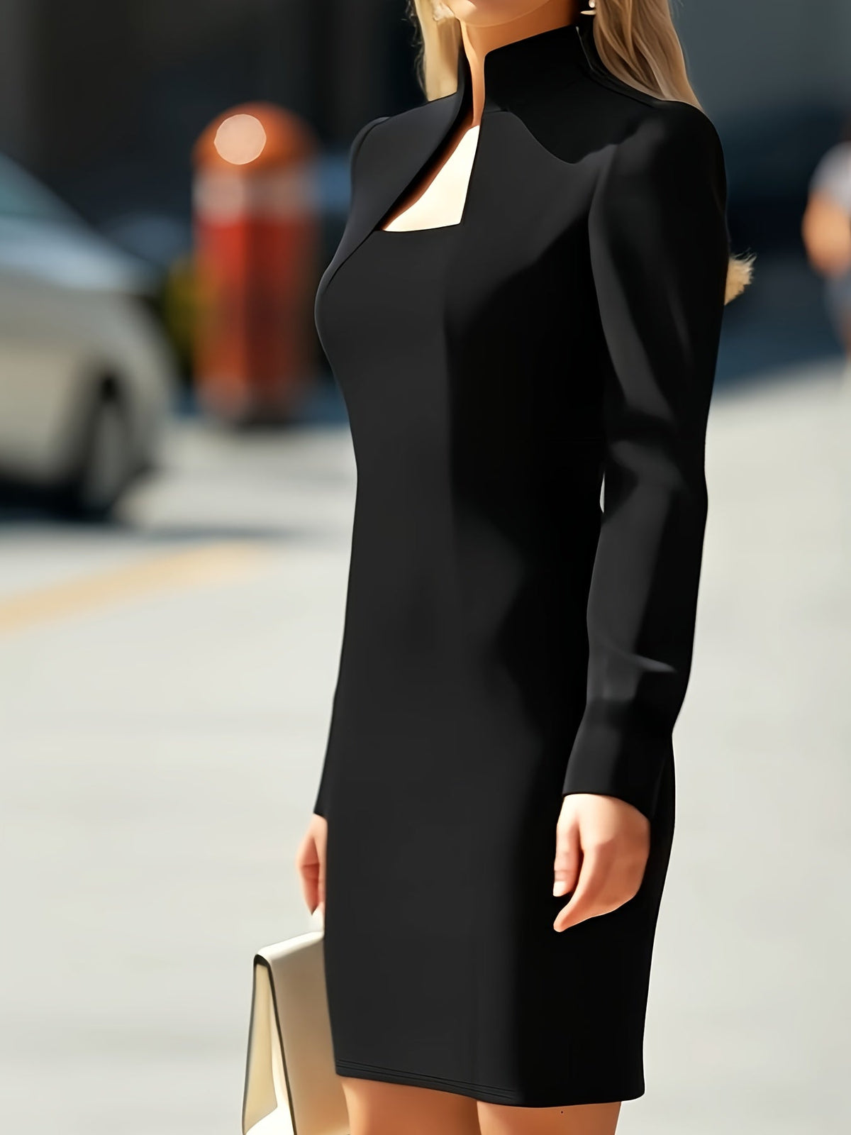 Robe courte ajustée à col haut et découpe — Amielle Paris