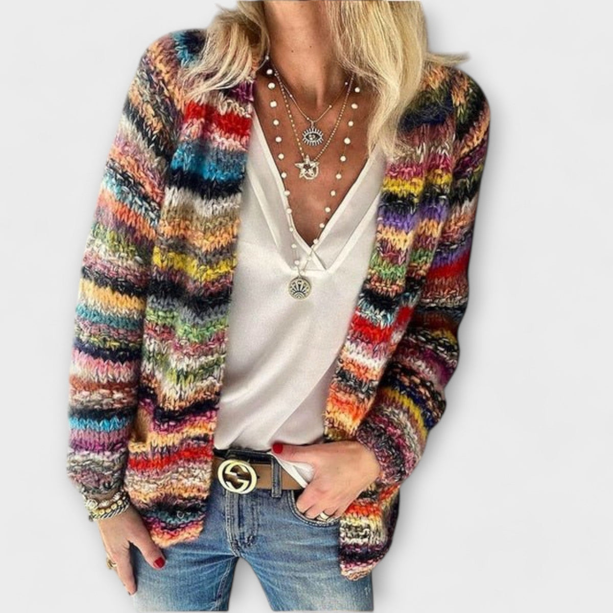 Gilet ouvert en maille multicolore — Amielle Paris