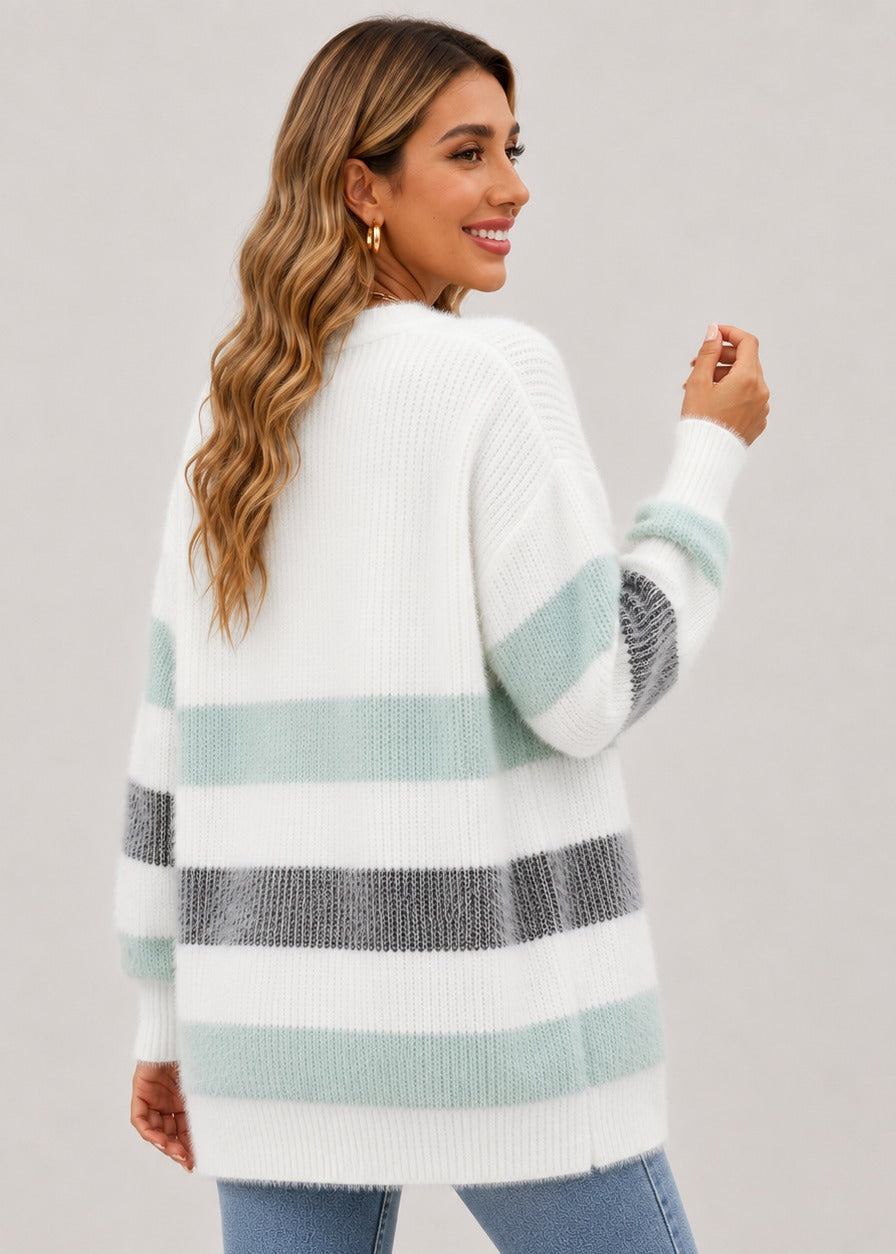 Cardigan rayé boutonné à col V — Amielle Paris