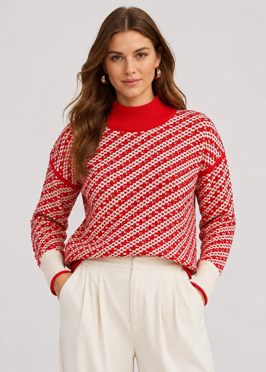 Pull court jacquard à col montant — Amielle Paris