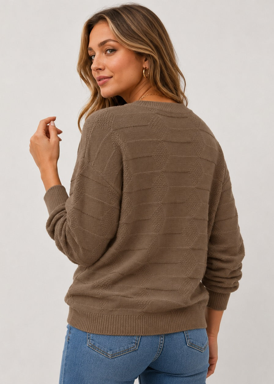 Pull texturé à col rond et manches ballon — Amielle Paris