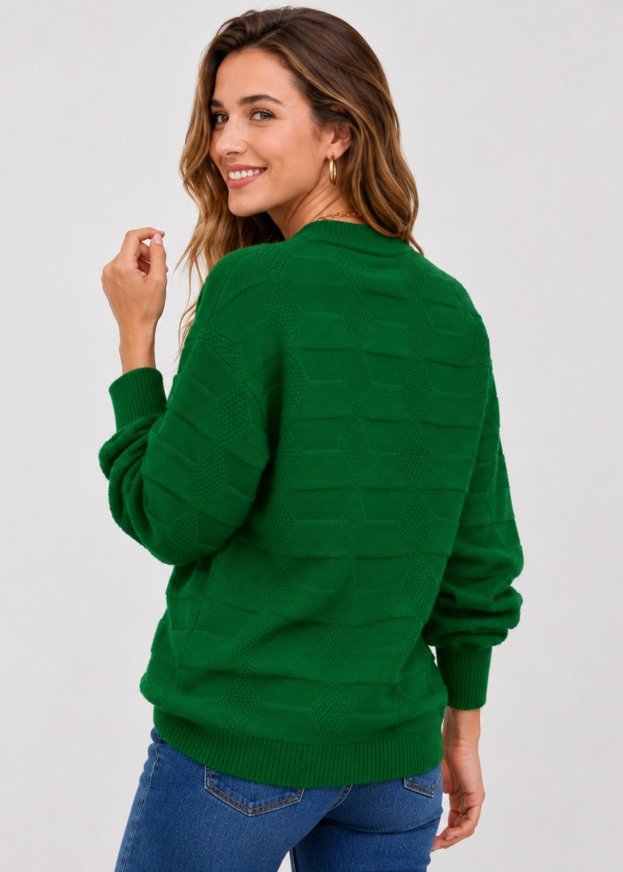 Pull texturé à col rond et manches ballon — Amielle Paris