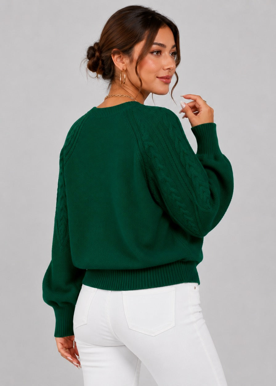 Pull torsadé à manches ballon et col rond — Amielle Paris