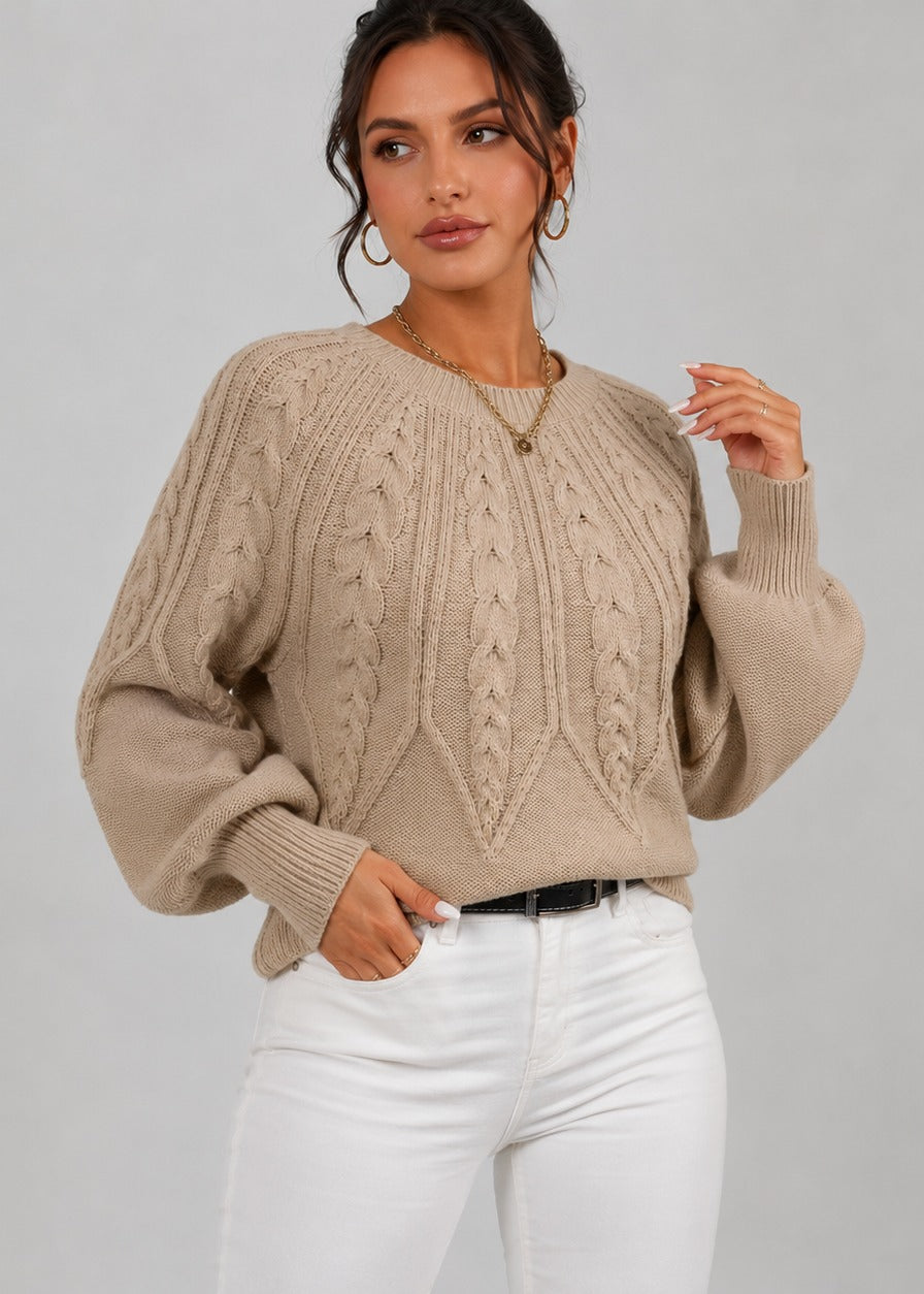 Pull torsadé à manches ballon et col rond — Amielle Paris