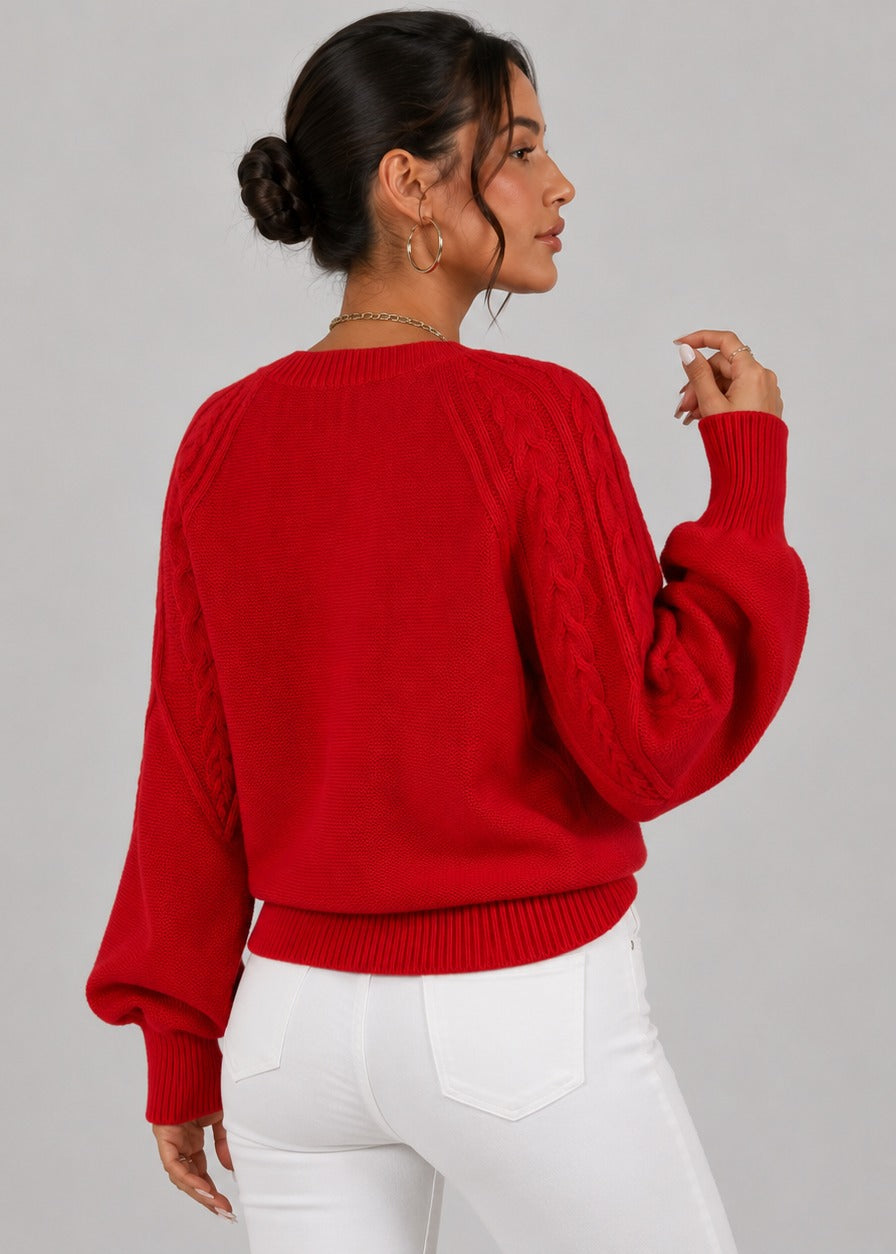 Pull torsadé à manches ballon et col rond — Amielle Paris