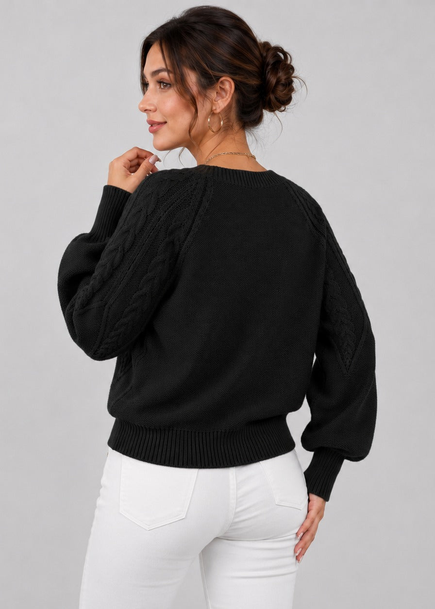 Pull torsadé à manches ballon et col rond — Amielle Paris