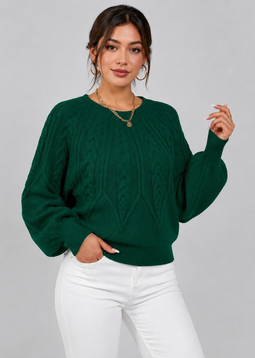 Pull torsadé à manches ballon et col rond — Amielle Paris