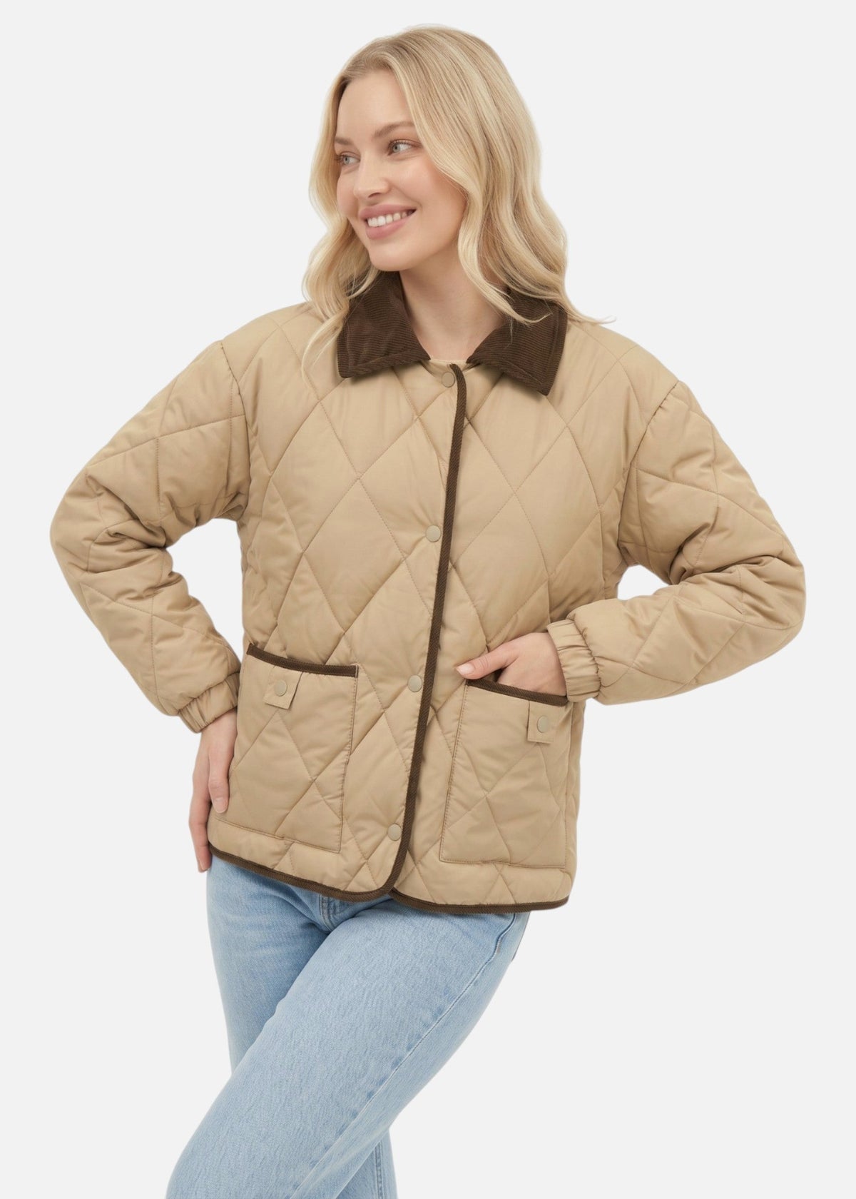 Veste matelassée à boutons-pression et col côtelé — Amielle Paris