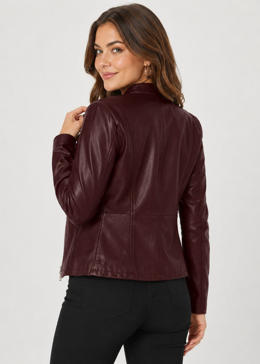 Veste cintrée en simili cuir à col montant — Amielle Paris