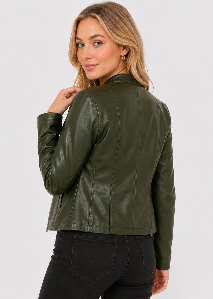 Veste cintrée en simili cuir à col montant — Amielle Paris