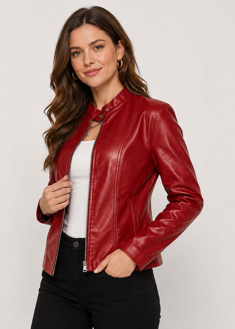 Veste cintrée en simili cuir à col montant — Amielle Paris