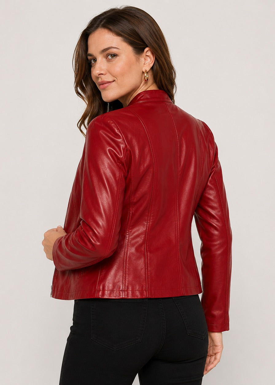 Veste cintrée en simili cuir à col montant — Amielle Paris