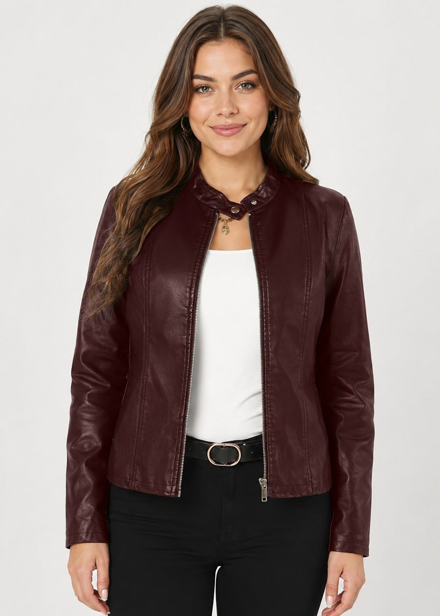 Veste cintrée en simili cuir à col montant — Amielle Paris