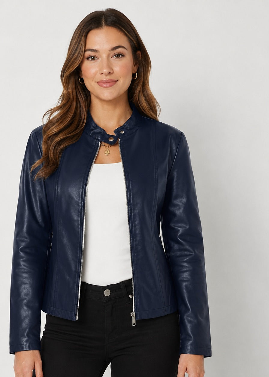 Veste cintrée en simili cuir à col montant — Amielle Paris