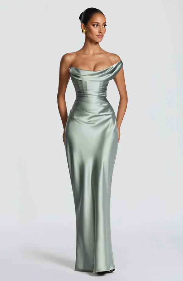 Robe longue satinée à une épaule — Eurydice — Amielle Paris