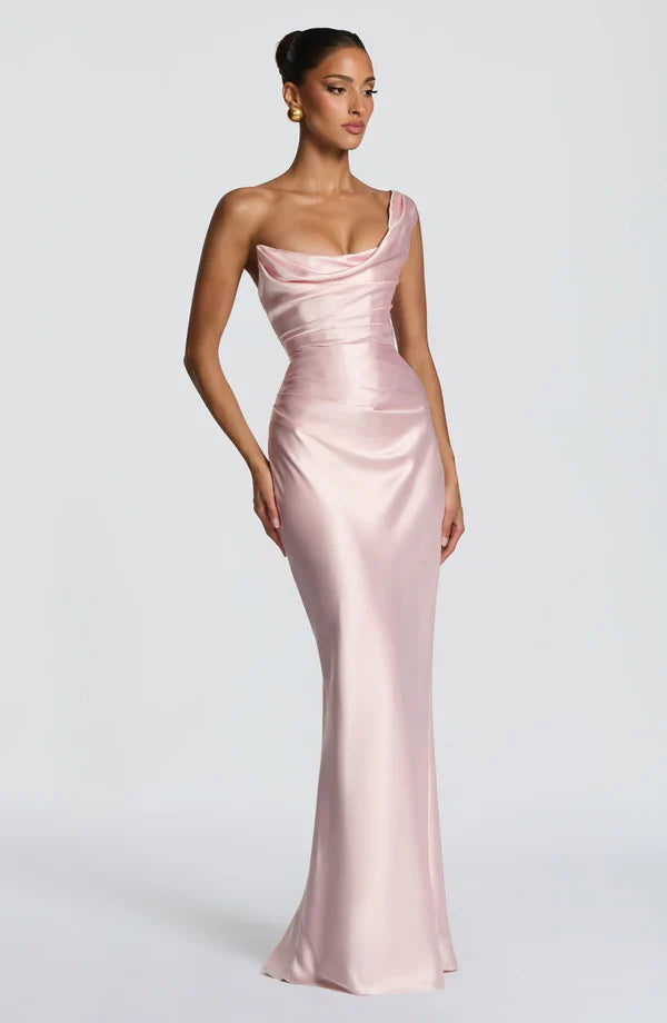 Robe longue satinée à une épaule — Eurydice — Amielle Paris