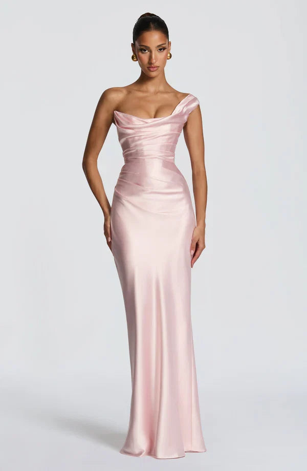 Robe longue satinée à une épaule — Eurydice — Amielle Paris