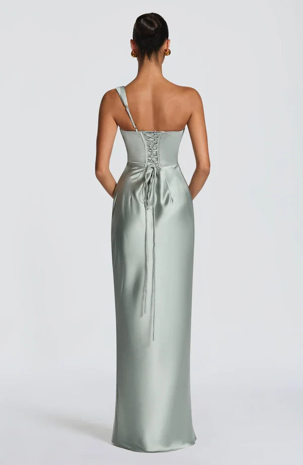 Robe longue satinée à une épaule — Eurydice — Amielle Paris