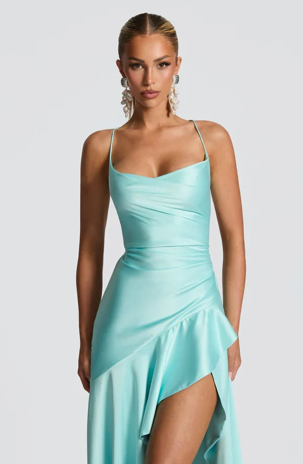 Robe longue satinée à volant — Épiphanie — Amielle Paris