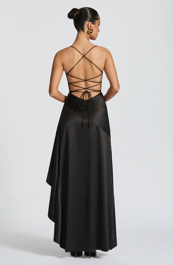 Robe longue satinée à volant — Épiphanie — Amielle Paris