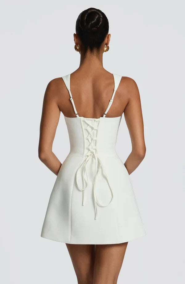 Isabeau — Robe courte corsetée à jupe évasée — Amielle Paris