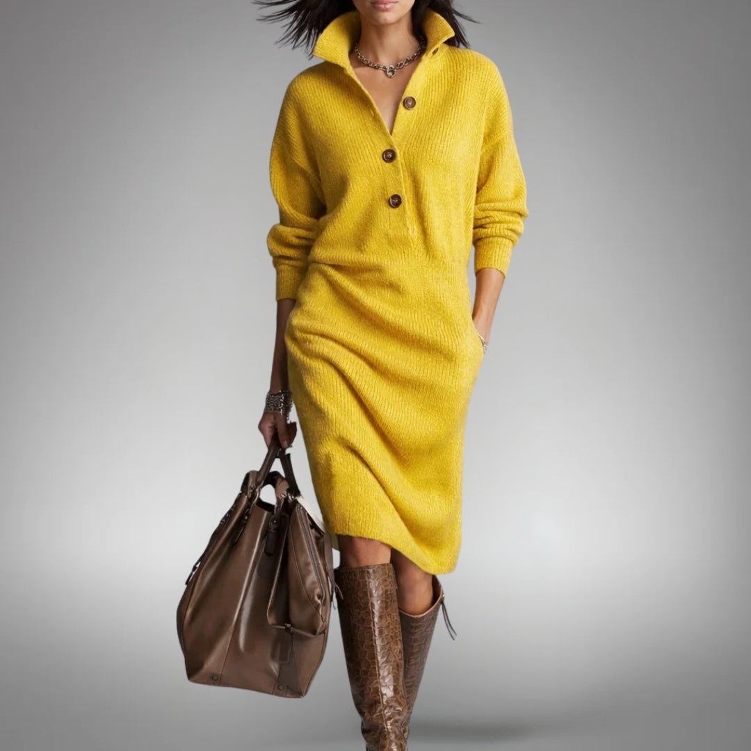 Danielle — Robe pull midi à détails boutonnés — Amielle Paris