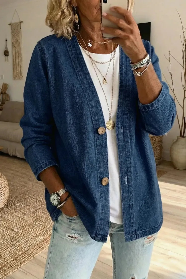 Veste en denim délavé à coupe décontractée — Amielle Paris
