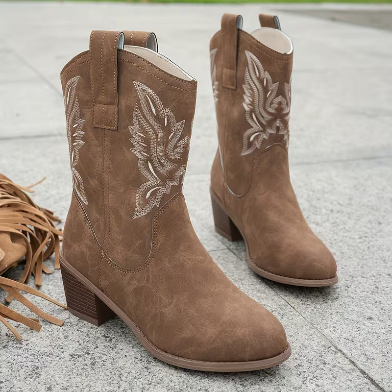 Bottes western mi-mollet brodées Caraty — Amielle Paris
