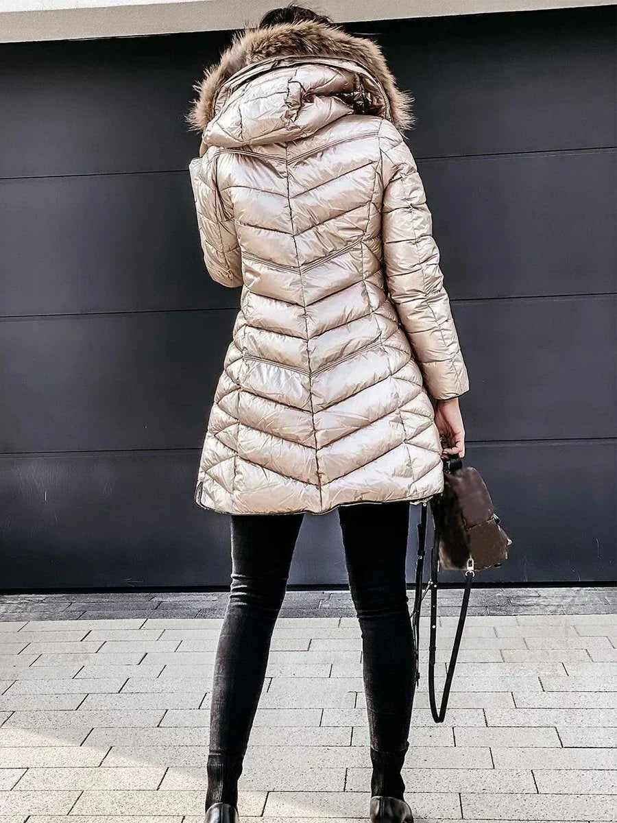 Doudoune longue brillante à capuche — Amielle Paris