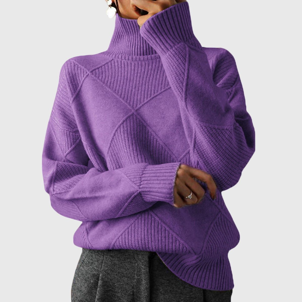 Pull côtelé à col roulé et manches longues — Amielle Paris