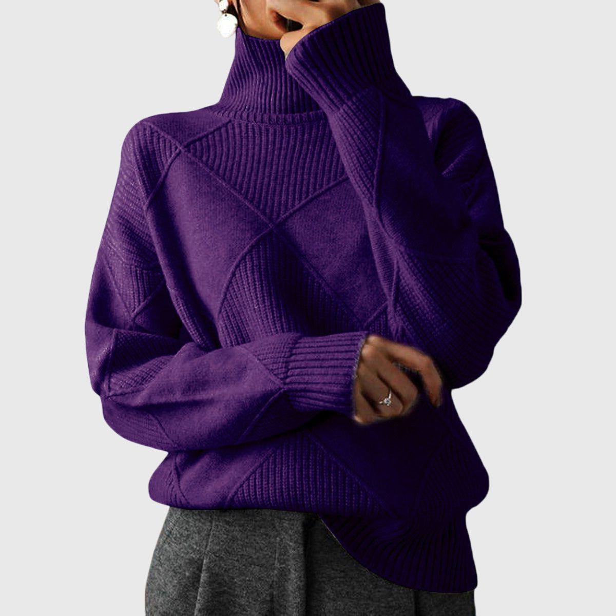 Pull côtelé à col roulé et manches longues — Amielle Paris