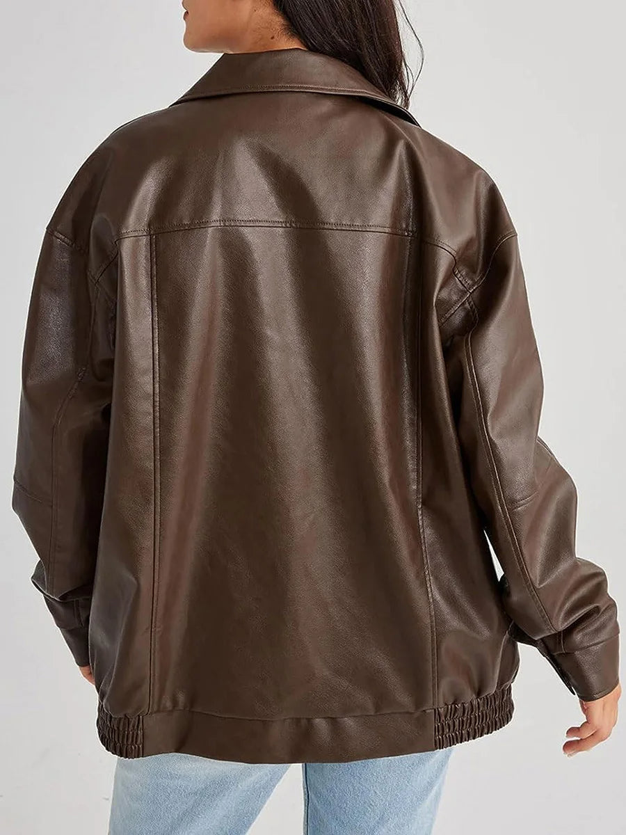 Blouson ample aspect cuir à col rabattu — Amielle Paris