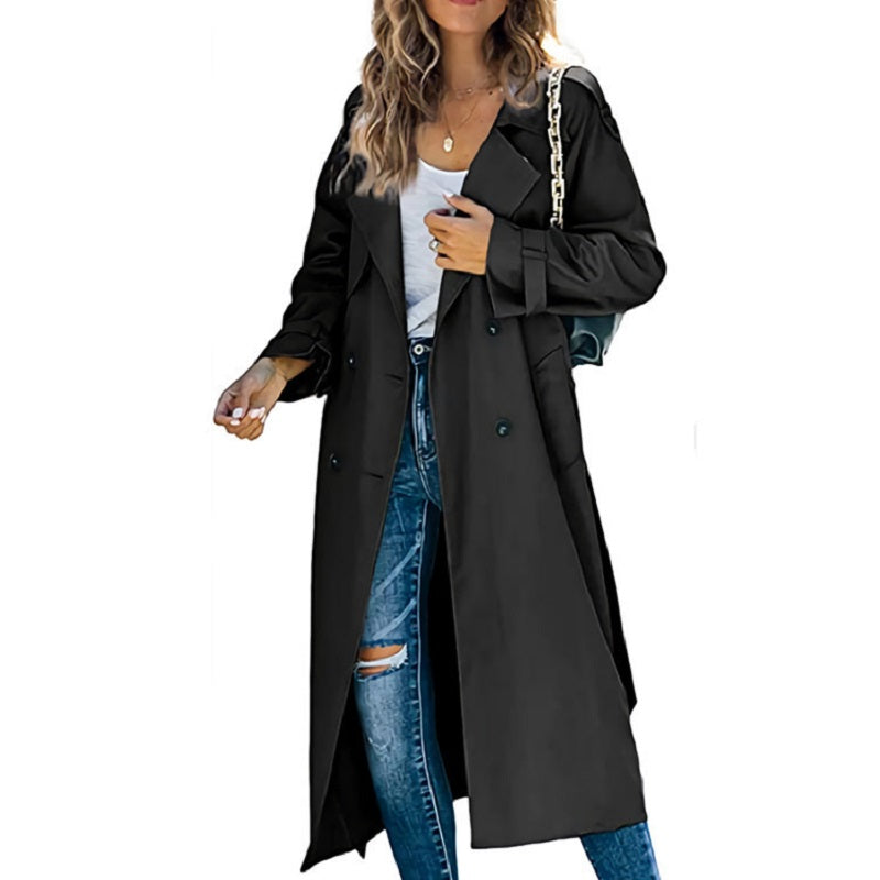 Trench long ceinturé à revers crantés — Amielle Paris