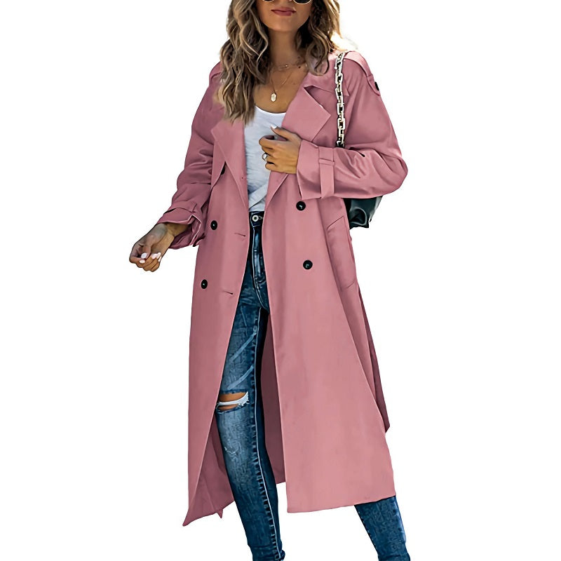 Trench long ceinturé à revers crantés — Amielle Paris