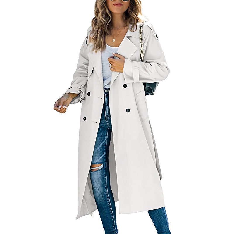 Trench long ceinturé à revers crantés — Amielle Paris