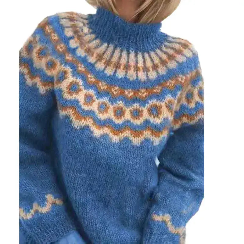 Pull jacquard nordique à col roulé — Amielle Paris