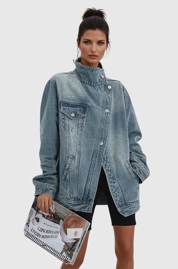 Veste ample en jean délavé à col montant — Amielle Paris
